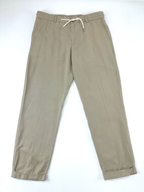 Mango Beige Tencel Linen Blend Drawstring trousers Womens L Lightweight Summer